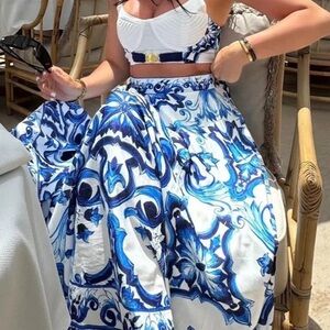 Elegant Blue and White Women's Skirt